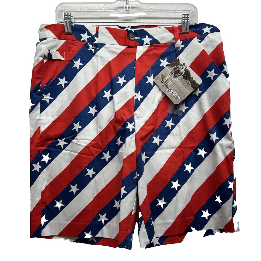 Royal & Awesome Red White Blue Mens 34 Pars & Stripes Shorts (A5)
